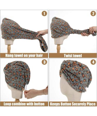 3 Pieces Leopard Microfiber Hair Towel Set - Anti-Frizz Curly Hair Turban | Dry Wet Hair Fast | Multicolored Bath Hats - Buy Online on GoSupps.com