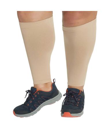 Runee Ultra Wide Calf Sleeve Compression - Support Calf Pain  Varicose Veins  DVT - Tailored to Wide Calves (Beige)