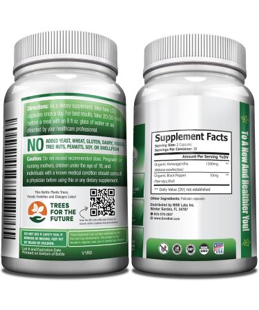 GreeNatr Organic Ashwagandha Capsules with Black Pepper for Enhanced Absorption - Mood Enhancer with Energy and Cognitive Function Support - 1300 mg Veggie Capsules (3 Bottles) - Buy Online on GoSupps.com