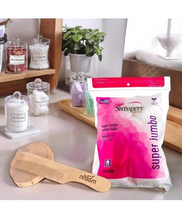 Jinglebely Super Jumbo Cotton Balls - 100% Pure Cotton 70 Count + Moofin Wooden Comb | Extra-Large Beauty & Personal Care - Bulk Pack of 6 - Buy Online on GoSupps.com