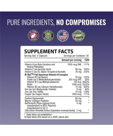 Approved Science Hair, Skin and Nails - Support Supplement - Biotin, Collagen, Vitamin B Complex, Silica, BioPerine - 360 Capsules - 6 Month Supply - Buy Online on GoSupps.com