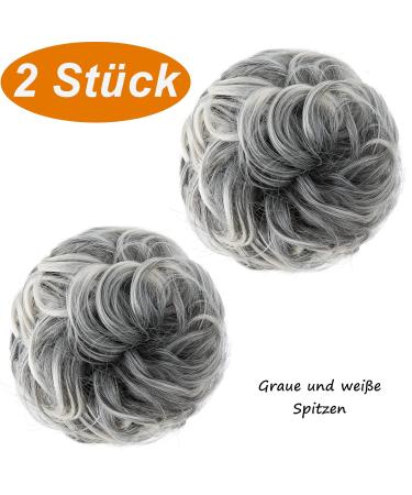 Jjstar 2-Piece Hair Part with Rubber Band - Perfect for Updos Messy Buns & Ponytails | Hair Extensions for Women & Girls - Gray & White Tips - Buy Online on GoSupps.com
