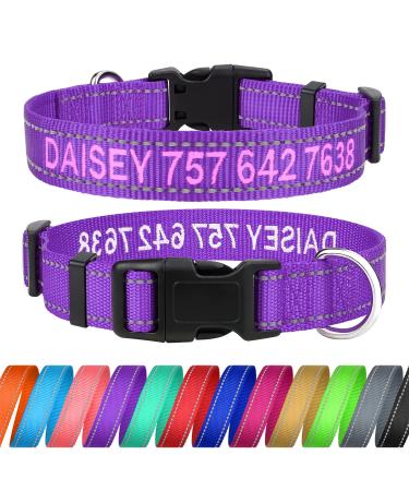 Tagme personalized dog collar for large dog with embroidered reflective nylon dog collar with pet name & telephone number purple XL XL (1 Pack) purple