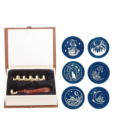 SWANGSA Wax Seal Stamp Set - Vintage Moon Design | 6 Wax Stamp Heads + 1 Wooden Handle Kit - Buy Online on GoSupps.com