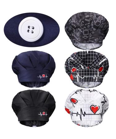 Geyoga 5 Pieces Bouffant Caps with Button and Sweatband Adjustable Working Hats Nurse Caps for Women Men 5 Styles(Heart Pattern)