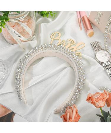 Bridal Pearl Headband Tiara Crown for Women - White Vintage Bride Hair Hoop for Wedding, Bachelorette Party Decorations - Bridal Shower Gift (Trendy) - Buy Online on GoSupps.com
