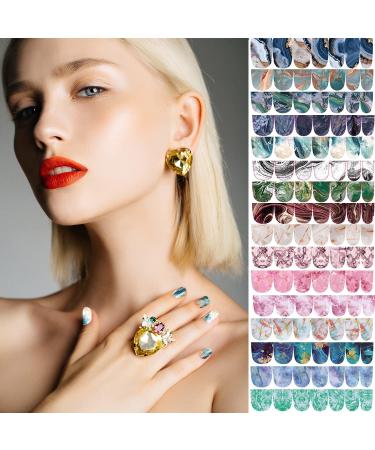 PULABO16 Sheets Marble Full Cover Nail Wraps Strips 224 Pieces Marble Printed Nail Art Polish Stickers Self-Adhesive Nail Manicure Decal With 4 Pieces Nail Files For Women Girls Nail Art Diy Attractive and Fashion - Buy Online on GoSupps.com