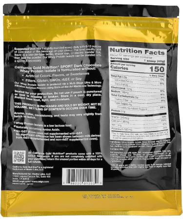California Gold Nutrition Sport Dark Chocolate Whey Protein Isolate | 5 lb (2.27 kg) | Premium Quality | Fast International Shipping - Buy Online on GoSupps.com