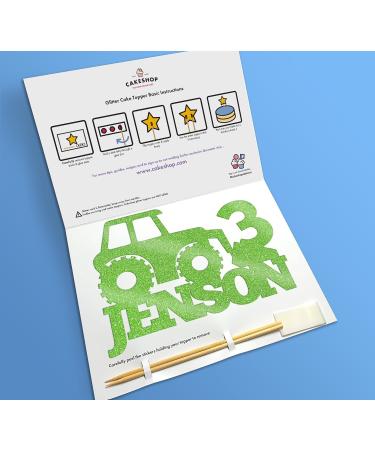 Cakeshop Cake Decoration Pack | Digger Tractor Premium Double Sided Glitter Card Cake Topper Sign & 25g Party Pack of Cake Sugar Sprinkles | Custom Name & Age Cake Decorations (Green) Non-Prime Glitter Card: Green - Buy Online on GoSupps.com