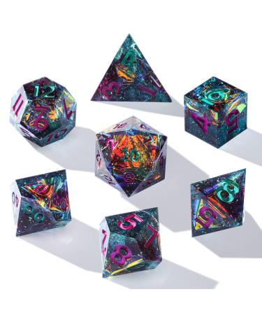 TRPDICES DND Dice Set, Dungeons and Dragons Dice Set, Handcrafted 7 Die Resin Polyhedral D&D Dice Set with 2 Color Fonts and Sharp Edge for Role Playing Games (Magic World Color) Resin Set A-magic World