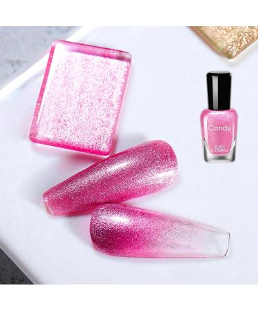 Hot Pink Pearl Glitter Nail Polish Gel Shimmering Shell Spiral Holographic Golden Shimmer Quick Dry Nail Varnish Mermaids Shining Sparkling Long Lasting No Need Cure DIY Nail Art Manicure - Buy Online on GoSupps.com
