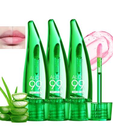 3pcs Aloe Vera Lip Gloss  Long Lasting Nutritious Lip Balm Moisturizing Aloe Vera Lip Oil for Lip Treatment and Dry Lips  Color Changing Lipstick Tinted Lip Balm Set