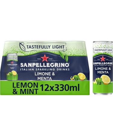 San Pellegrino Italian Tastefully Light Sparkling Lemon Canned Soft Drink 12 x 330ml | 73k Cals per Can & San Pellegrino Italian Tastefully Light Sparkling Lemon & Mint Canned Soft Drink 12 x 330ml - Buy Online on GoSupps.com