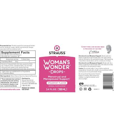 Strauss Heartdrops Women's Wonder Drops - Menstrual & Menopausal Support Supplement Spearmint Flavor Natural Gluten-Free Soy-Free Non-GMO - 3.4oz - Buy Online on GoSupps.com