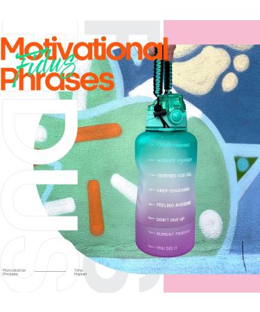 Fidus 1 Gallon Motivational Water Bottle - BPA Free, Leakproof with Time Marker & Straw - Green/Purple Gradient - Buy Online on GoSupps.com