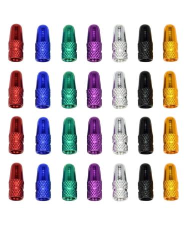 Domain Cycling Presta Valve Cap (28 Pack)  Multi-Color Anodized Aluminum Bicycle Bike Tire Caps and Inner Tube Tire Caps