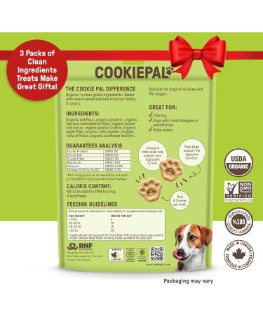 Cookie PAL Dog Treats Organic Soft Bites (Peanut Butter & Apple) Human Grade Dog Treats for Small Dogs & Large Only 6 Calories Puppy Treats Made in Canada 250g (Pk of 3) Peanut Butter Apple 250 Grams (Pack of 3) - Buy Online on GoSupps.com