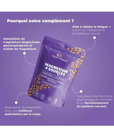 DIETI NATURA - Magnesium 4 Sources - Sleep Quality - Dietary Supplement Stress - Non-GMO & Gluten Free - Vegan - Anti Fatigue Cure - Made in France - 120 Capsules - Buy Online on GoSupps.com
