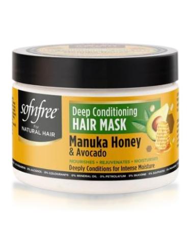 SOF N' FREE Manuka Honey & Avocado Deep Conditioning Hair Mask for Curly Hair Moisturizing and Shine Enhancing Hair Treatment - 11 fl oz