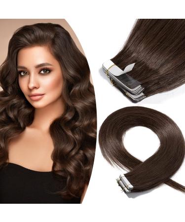 SEGO TAPE Extensions real hair hair extension adhesive tape hair parts smooth 100% remy hair 20 pieces extension +10pcs free tapes medium brown#4 18 "(45cm) -50g