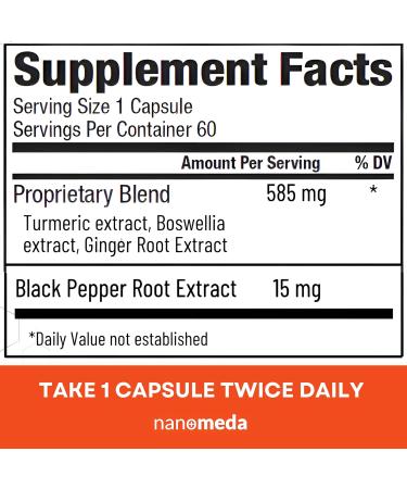 Nano Meda Turmeric Curcumin with Boswellia | 100% Bioavailable Patented Micronized Turmeric Enhanced Absorption | Joint Support Supplement 60 Count - Buy Online on GoSupps.com