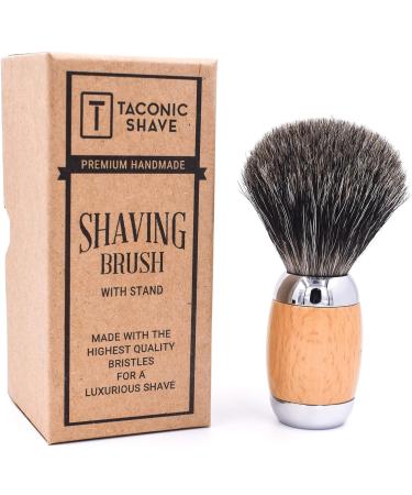 Taconic Shave Extra-Dense 100% Mixed Badger Luxury Shaving Brush with Beechwood Handle & Chrome Stand - Premium Shaving Brush for Men - Buy Online on GoSupps.com