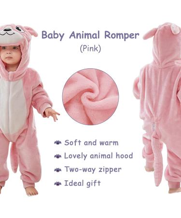 COOKY.D Baby Hooded Rompers | Winter Flannel Jumpsuit Pajamas for Infants | 3-6 Months | Pink - Buy Online on GoSupps.com
