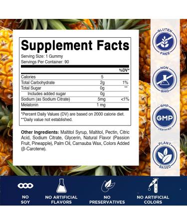 Vitamatic Sugar-Free Kids 1mg Melatonin Gummies - Pineapple & passionfruit Flavored - 90 Gummies - Buy Online on GoSupps.com