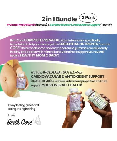 BIRTH CORE Prenatal Vitamins with CoQ10 - 2 Bottles Multivitamin Gummies for Women | DHA, Folic Acid, Cardiovascular & Antioxidant Support | Conception & Fertility Supplements - Buy Online on GoSupps.com