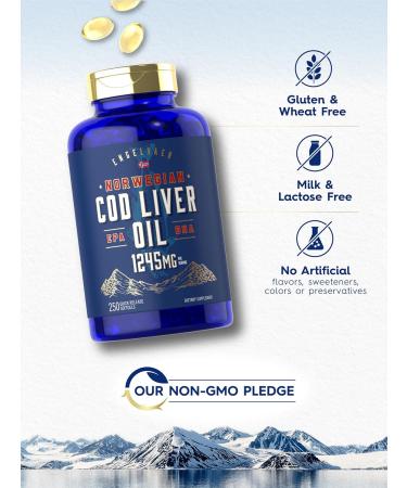 Carlyle Cod Liver Oil Softgels | 1245mg | 250 Count | with EPA and DHA | Norwegian | Non GMO Gluten Free Supplement 250 Count (Pack of 1) - Buy Online on GoSupps.com