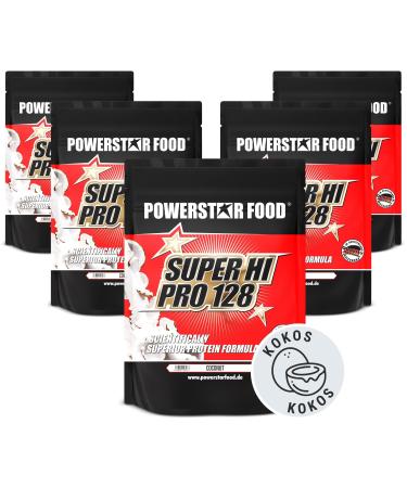 Powerstar Super Hi Pro 128 |Multi-component protein powder Coconut 5x1000g |Highly possible biological value |Protein powder with 79% protein i.tr.|Protein shake for muscle building & weight loss coconut 1 kg (5-pack)