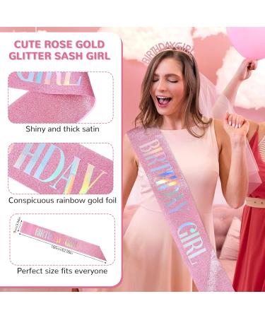 Birthday Crowns Pink Girl Sash & Tiara Set Princess Rhinestone Headband Sash Gifts Sweet Happy Birthday Accessories Glitter Tiara for Girl Women Decorations Wedding Party Favors - Buy Online on GoSupps.com
