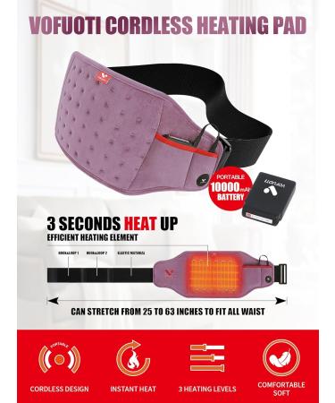 Vofuoti Cordless Heating Pad - Portable Heated Pad with 3 Heat Settings for Back & Abdomen - Ideal for Men & Women - Purple - International Shipping Available - Buy Online on GoSupps.com