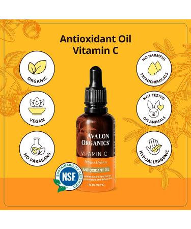 Avalon Organics Vitamin C Oil Anti-Aging Serum | Hydrating & Brightening Formula with Essential Fatty Acids & Vitamin E | Reduce Lines & Wrinkles | Antioxidant Serum - Buy Online on GoSupps.com