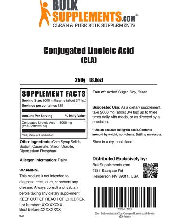 BulkSupplements CLA Powder - Weight Management Supplement (250g) - CLA Supplements for Men & Women - Buy Online on GoSupps.com
