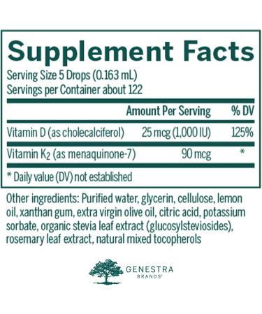 Genestra Brands D3 K2 Mulsion - Vitamin D and K2 Combo - 0.7 fl. oz. - Lemon Flavor - Buy Online on GoSupps.com