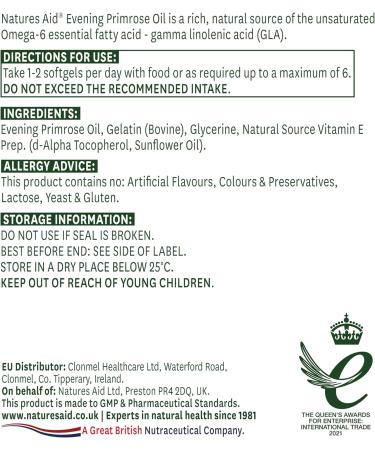 Natures Aid Evening Primrose Oil 1000mg 90 Capsules | Pregnancy Support with Natural Vitamin E | Gelatin Capsules with Bovine Glycerine | 90 Count - Buy Online on GoSupps.com