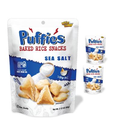 Have a Rice Day! Rise Buddy Puffies - Vegan, Plant-based, Baked (not fried), Gluten-free, Low Cholesterol / Fat, No GMO / No Artificial Flavor /No Preservatives /No Coloring, On-the-Go / School / Work snacks,3 Packs x 2.12 oz (Sea Salt)