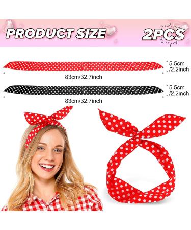 Prasacco 2 Pieces Polka Dot Headbands for Girls Women Retro Bandana Headbands Cute Polka Dots Bow Headwrap Hair Accessories for Women and Girls(Red+Black) - Buy Online on GoSupps.com