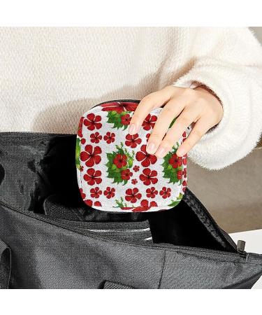 Red Hibiscus Flowers Sanitary Napkin Storage Bag - Portable Menstrual Cup Pouch for Women and Teens - Multi-colored - Buy Online on GoSupps.com