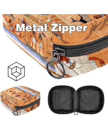 Ancient Egypt Scene Sanitary Napkins Storage Bag | Portable Menstrual Cup Pocket with Zipper for Teen Girls & Women - Buy Online on GoSupps.com