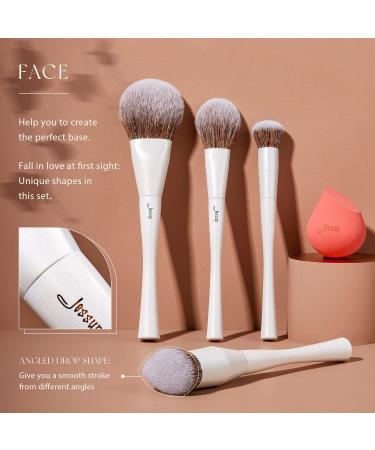 Jessup 14pcs Highend Makeup Brushes Set - Foundation Concealer Blush Contour Powder Eye Brush Makeup Sponge Cleaner Towel | Pearl White T333 - Buy Online on GoSupps.com