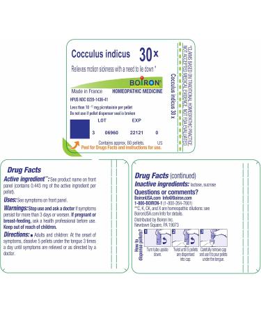 Boiron Cocculus Indicus 30X Homeopathic Medicine for Motion Sickness - 80 Pellets - Buy Online on GoSupps.com