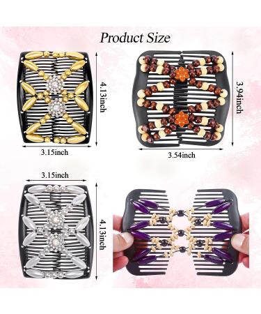 CCbeauty 4pcs Magic Hair Combs & Clips Set | Elastic Stretchy Combs for Women | Decorative Wood Beaded Bun Maker | DIY Hair Accessories for Girls - Buy Online on GoSupps.com