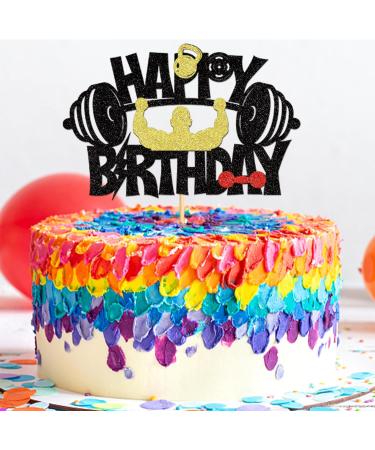 Blumomon 1Pc Glitter Gym Theme Birthday Cake Topper Weight Lifting Cake Decoration for Men Boy Weight Lifting Gym Fitness Themed Birthday Party Supplies Fitness-1 - Buy Online on GoSupps.com