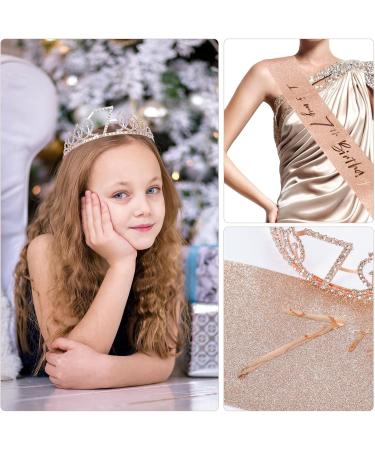 7th Birthday Sash and Tiara Set Rose Gold Birthday Sash Crown Birthday Party Favors Supplies for Girls Birthday Party - Buy Online on GoSupps.com