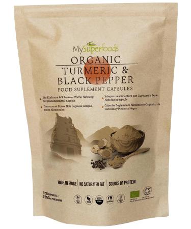 Turmeric & Black Pepper Capsules | Organic | 2250mg per Serving | 120 Vegan Capsules | Natural Source of Curcumin | MySuperfoods Black Pepper 120 count (Pack of 1)
