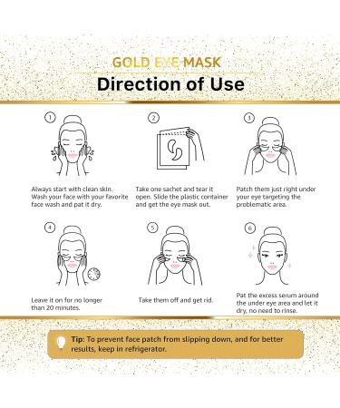 24k Gold Under Eye Mask - Reduce Puffiness Wrinkles & Dark Circles | 20 Pairs Gel Patches with Vitamin E & Collagen - Buy Online on GoSupps.com