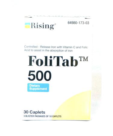 FoliTab 500 Controlled-Released Iron with VIT. C and Folic Acid 30 caplets/Box