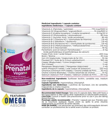 Platinum Naturals - Prenatal Easymulti Vegan 120 Liquid Capsules - Omega 3 Prenatal Vitamins with Folic Acid - Vegan Prenatal Vitamins for Women with Iron and Folate - Prenatal Multivitamin for Women 120 count (Pack of 1) - Buy Online on GoSupps.com